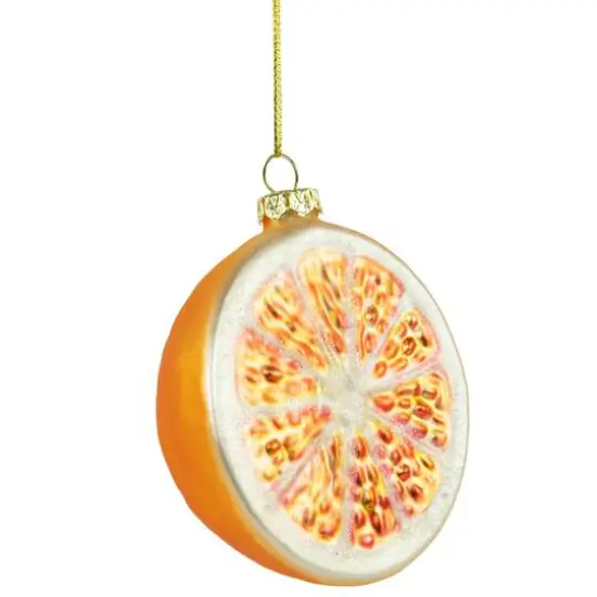 3.5" Glittered Orange Slice Glass Ornament {11}