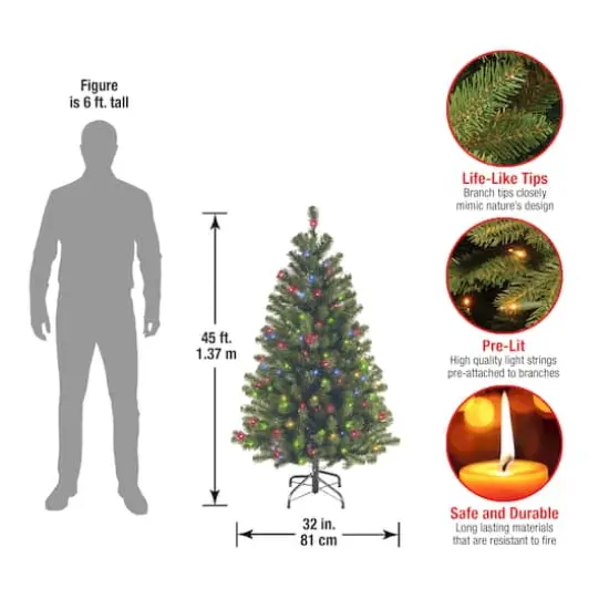 4.5ft. Pre-Lit North Valley&trade; Spruce Medium Artificial Christmas Tree, Multicolor Lights {5}