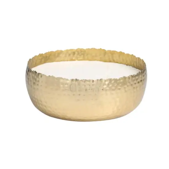 90oz English Garden Scented White 4 Wick Candle in Hammered Gold Bowl {1}
