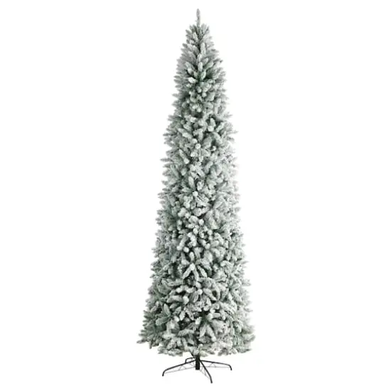 10ft. Pre-Lit Slim Flocked Montreal Fir Artificial Christmas Tree, White LED Lights {4}