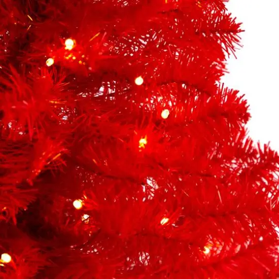 3ft. Pre-Lit Red Artificial Christmas Tree, Warm White LED Lights {5}