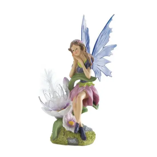12.25" Solar Fairy with Flower Statue {1}