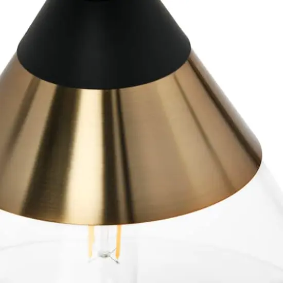 Hello Honey&reg; Robert Stevenson Lighting Theo Metal & Conical Glass Flush Mount Ceiling Light Matte Black/Brushed Brass {5}