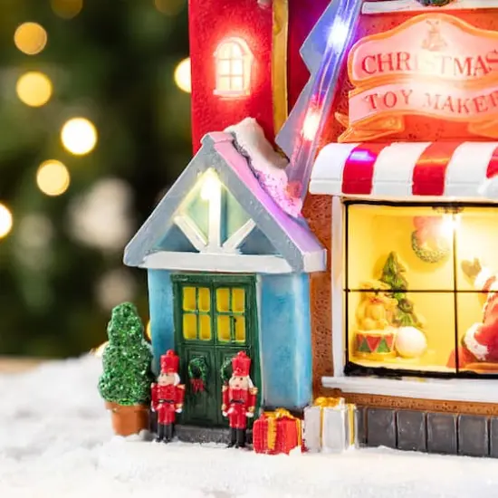 Glitzhome® 10.75" Lighted CHRISTMAS TOY MARKET Resin Village with Movement and Music {6}