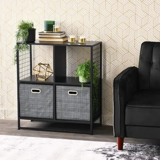 Household Essentials 28" 4-Compartment Trellis Storage Bookshelf Black {3}