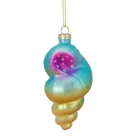 Blue & Pink Glass Seashell Ornament {1}