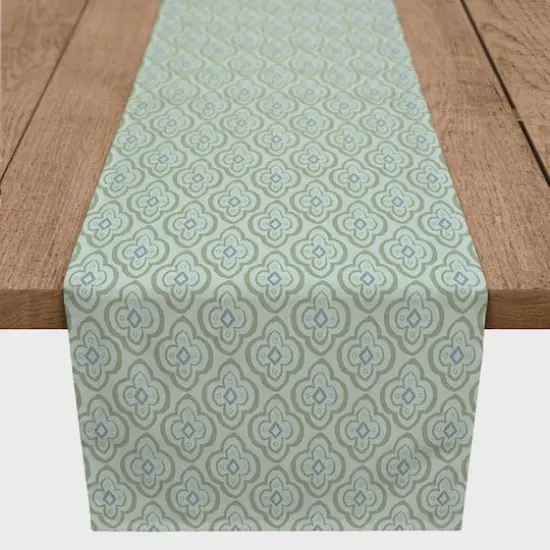 72" Quatre Print Cotton Twill Table Runner Green/Blue {1}