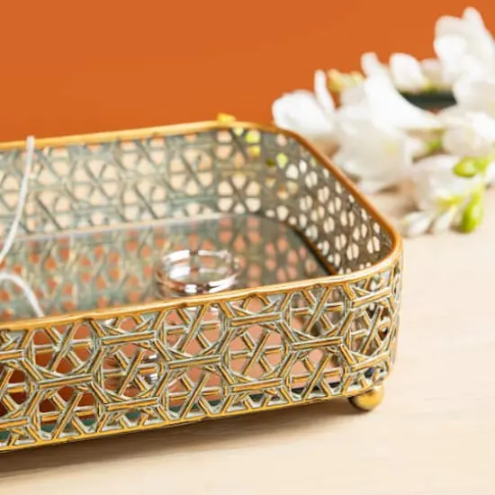 Glitzhome&reg; Gold Rectangle Metal Mirrored Decorative Trays Set {6}