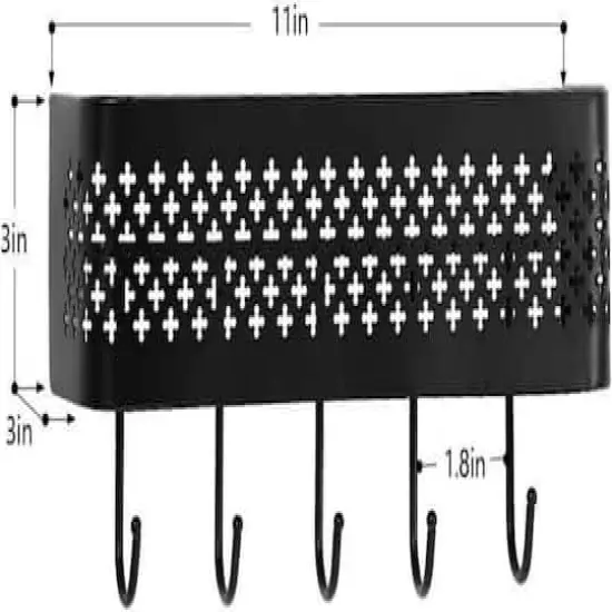 NEX&trade; Black Wall Mount Mail Sorter & 5 Hook Key Organizer {3}