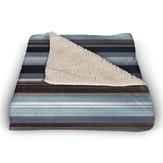 Brown Indigo Stripes Sherpa Fleece Blanket {3}