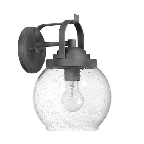 Hello Honey&reg; Bertram Distressed Zinc Industrial Lantern Seedy Glass Globe & Metal Wall Mounted Outdoor Light {1}