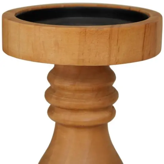 Brown Wood Round Turned Style Pillar Candle Holder Set {4}