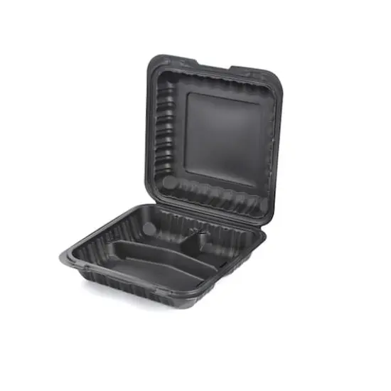 9" Black 3-Compartment Clamshell Take Out Containers, 150ct. {5}
