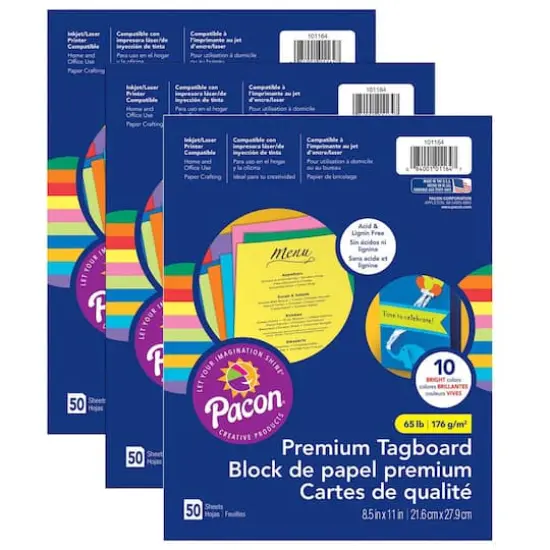 Pacon&reg; 10 Assorted Premium Tagboard, 3 Packs of 50 {1}