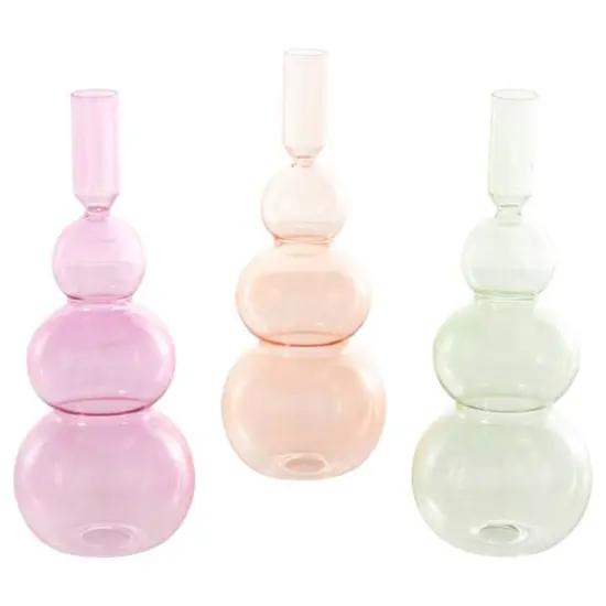10" Multicolor Glass Triple Ascending Bubble Taper Candle Holder Set, 3ct. {5}