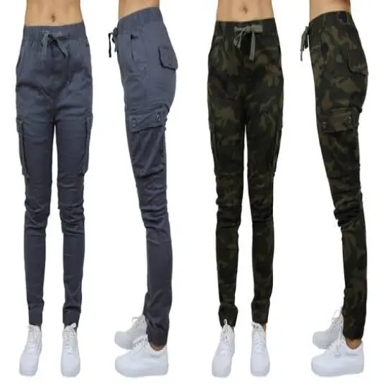 Galaxy By Harvic Loose Fit Cotton Stretch Twill Women's Cargo Joggers 2 Pack Grey/Camouflage {1}