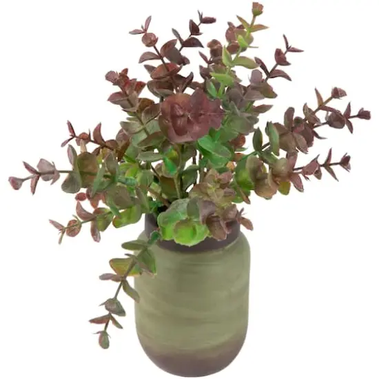 10" Real Touch&trade; Two-Toned Spring Eucalyptus Leaves in Ceramic Pot {4}