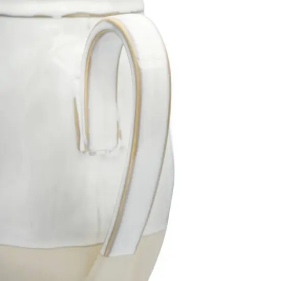 Hello Honey&reg; 7" White & Tan Stoneware Pitcher {7}