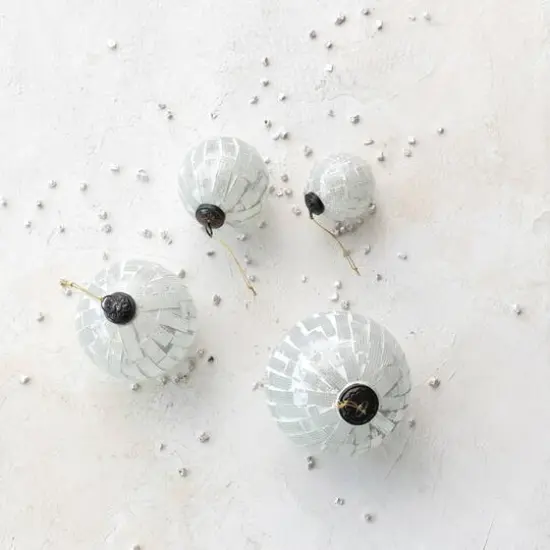 Hello Honey&reg; 5" White Round Mosaic Glass Ball Ornament {3}