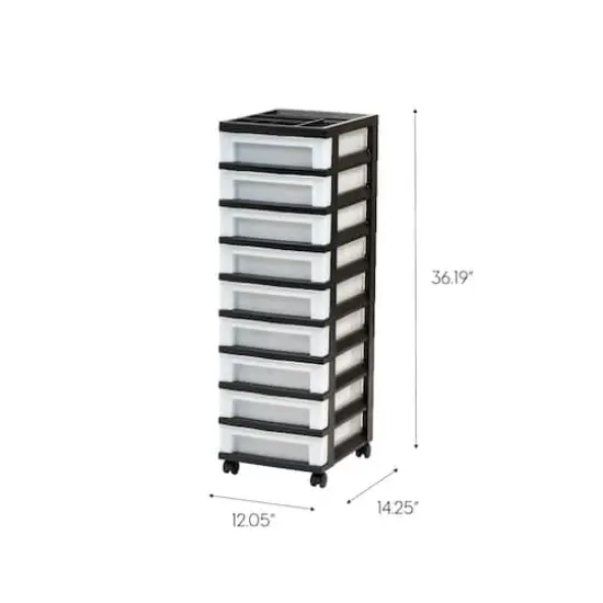 IRIS Black 9-Drawer Storage Cart with Organizer Top {1}