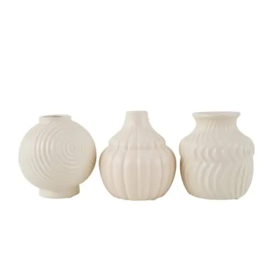 6" Cream Ceramic Abstract Textured Vase Set {1}