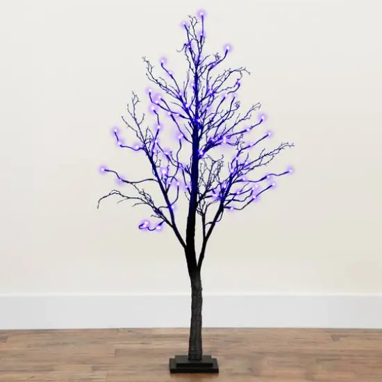 4ft. Orange & Purple LED Pre-Lit Halloween Deluxe Black Twig Artificial Fall Tree {10}