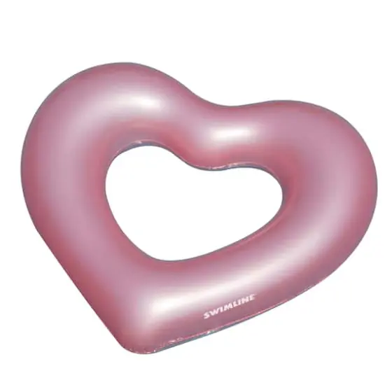 Swimline 5.5ft. Pink Metallic Heart Shaped Inner Tube Swimming Pool Float {1}