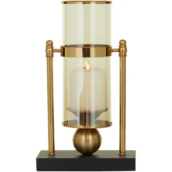 CosmoLiving by Cosmopolitan 13" Gold Metal Pillar Hurricane Lamp with Metal Stand {1}