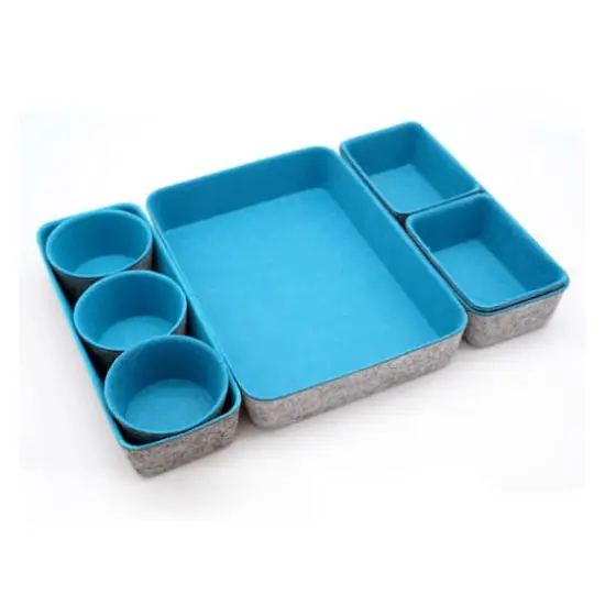 Welaxy 8 Piece Felt Round Cups & Trays Drawer Organizer Set Turquoise {5}