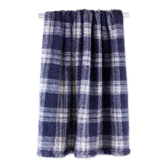 DII&reg; French Blue Farmhouse Plush Plaid Throw {4}