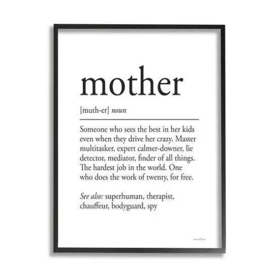 Stupell Industries Mother Definition Funny Motivational Phrase Superhuman Synonym Framed Giclee Art Black {1}