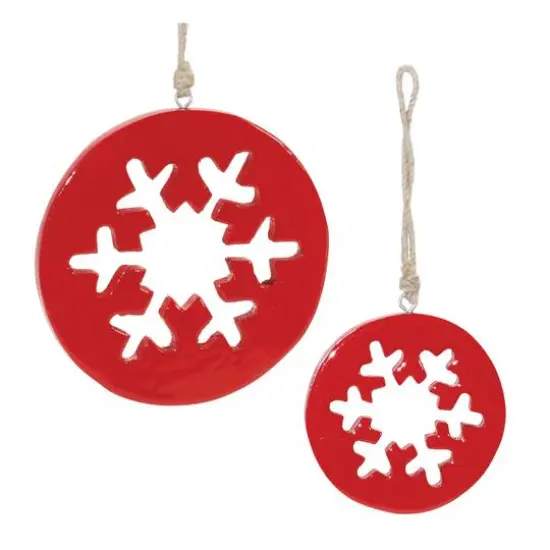 Red Wood Snowflake Cut-Out Ornaments Set {6}
