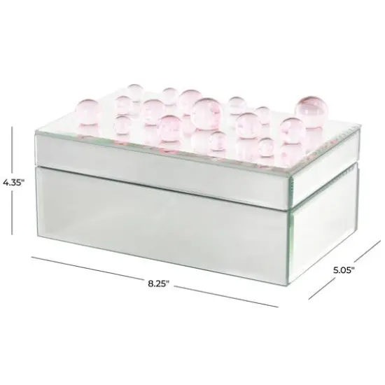 8" x 5" x 4.5" Silver Glass Mirrored Decorative Jewelry Box with Pink Bubble Textured Balls {6}