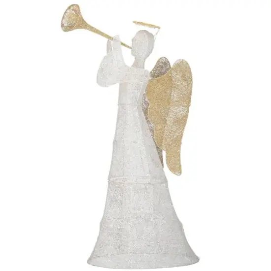 60'' Trumpeting White Angel with Multicolor LED Lights Decoration {6}