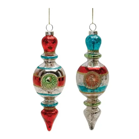 6.75" Multicolor Mercury Glass Reflector Drop Ornaments Set {3}