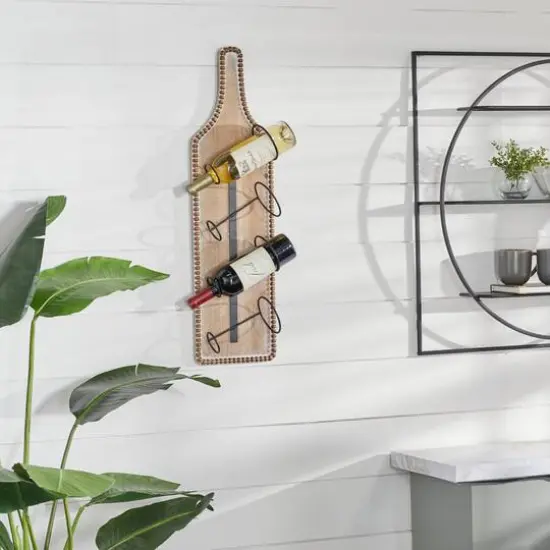 32" Brown Wood Farmhouse Wine Holder {9}