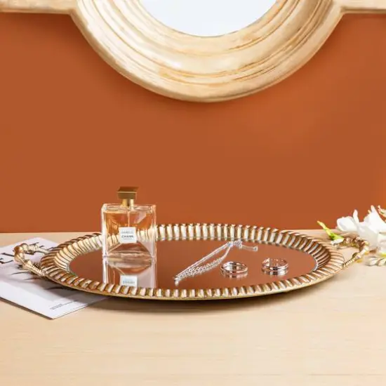 Glitzhome&reg; Gold Oval Metal Mirrored Decorative Trays Set {8}