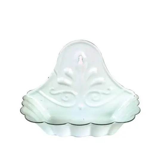 6" White Enameled Metal Soap Dish {1}