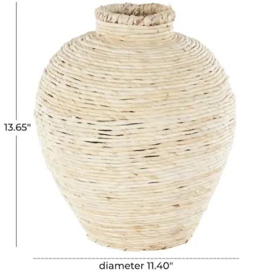 13.5" Cream Seagrass Handmade Wrapped Pot Decorative Vase {8}
