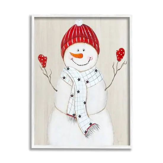 Stupell Industries Seasonal Snowman Smiling Red Hat Framed Giclee Art White {1}