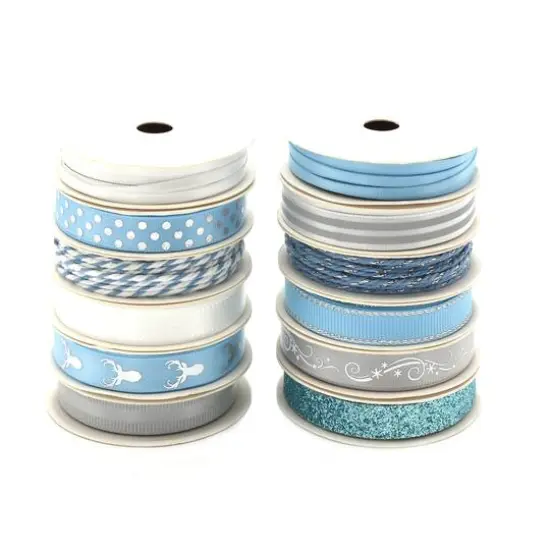 Gwen Studios 3/8" x 2yd. Silver & Blue Holiday Ribbon Pack, 24ct. {6}