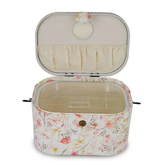 Dritz&reg; Neutral Floral Large Oval Sewing Basket With Metal Handle {4}