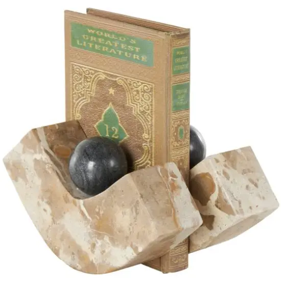 5" Brown Marble Arched Curved Bookends with Black Orbs, 2ct {8}