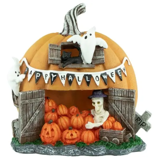 7" LED Lighted Pumpkin Village Halloween Decoration {1}