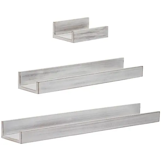 Whitewashed Wood Floating Wall Shelves Set {1}