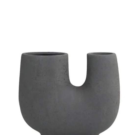 8" Dark Gray Ceramic U-Shaped Abstract Vase with Small Feet {7}