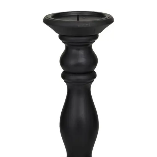 Turned Wood Pillar Candle Holder Set Black {5}