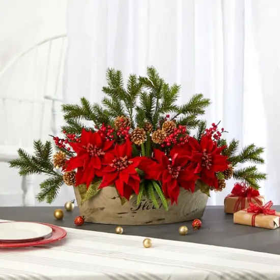 18'' Poinsettia, Succulent & Pine Plant in Decorative Vase {4}