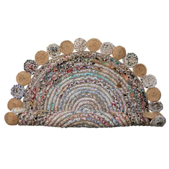 Hello Honey&reg; Multicolor Boho Round Woven Cotton Chindi and Jute Rug with Circle Trim, 4ft. x 4ft. {6}