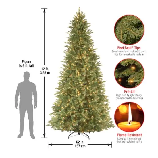 12 Ft. Pre-Lit Feel Real&reg; Tiffany Fir Slim Artificial Christmas Tree, Clear Lights {5}